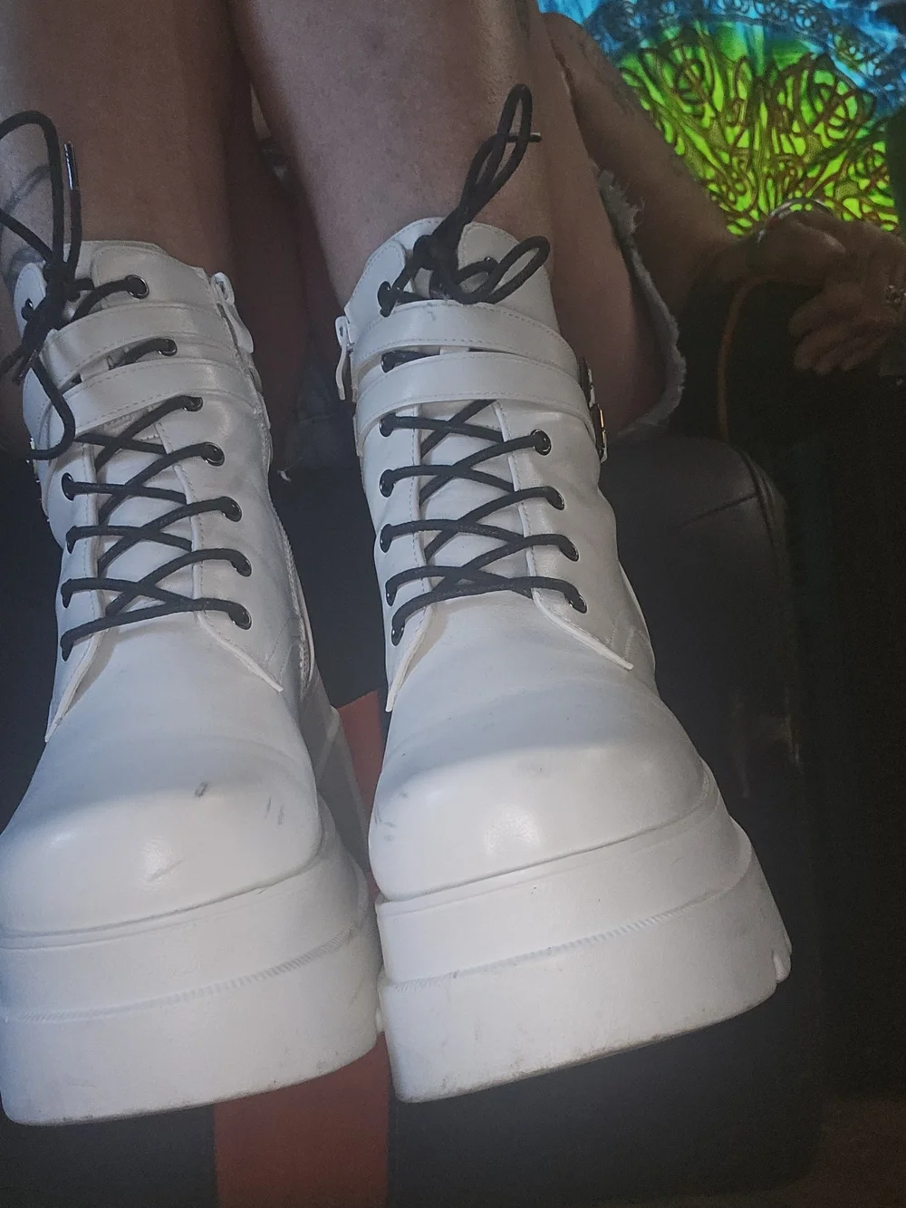 Dream Pairs White Platform Lace-Up Boots with Black Laces